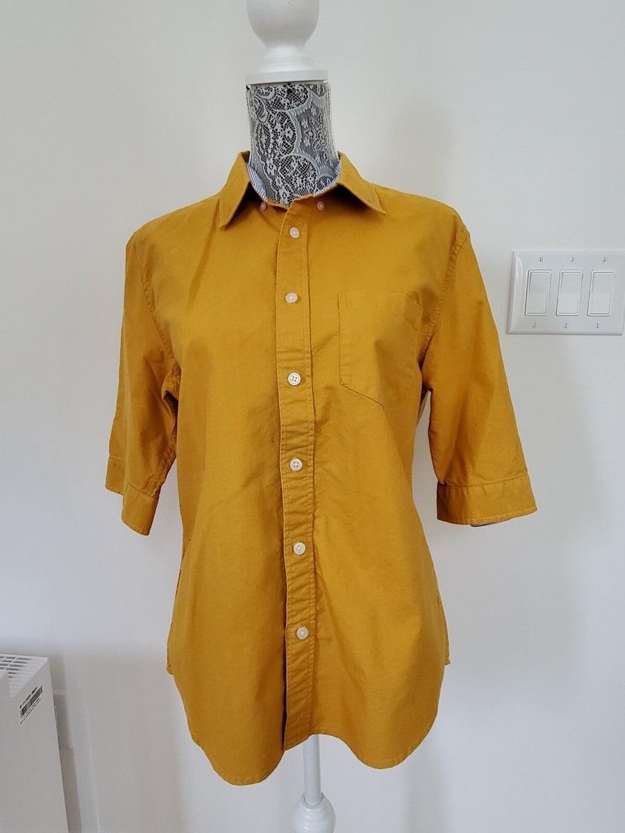 short sleeve mustard dress shirt Men's short sleeve shirt dress mustard yellow Size M/L
