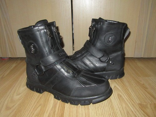 Mens POLO RALPH LAUREN UK 8.5D Conquest Hi lll Black Biker Style Boots GENUINE