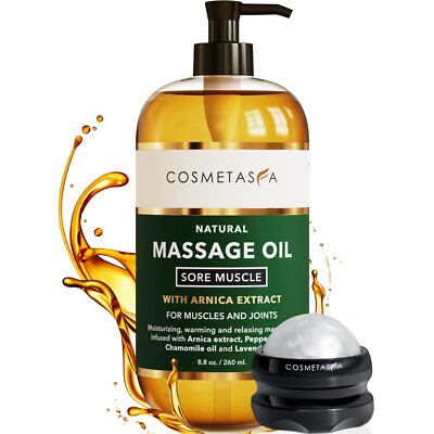 Sore Muscle Massage Oil with Massage Roller Ball  8.8 oz by Cosmetasa