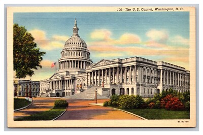 Washington D.C. The U.S. Capitol Building #100 Unposted Linen Postcard