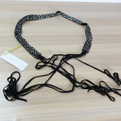 Y2K Boho Festival Beaded Waist Belt Womens S Black Rhinestone BCBGeneration NEW