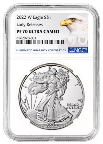 2022-W 1 Oz Silver $1 AMERICAN EAGLE NGC PR70 Ultra Cameo ER Proof Coin.