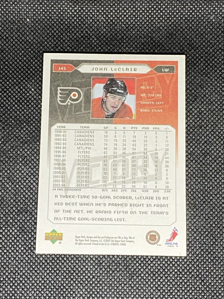 John LeClair Philadelphia Flyers 2004 Victory UD Signed Auto Card #143 ~ COA - Image 2 of 3