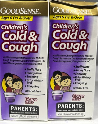 (2 PACK) GoodSense Children's Cold & Cough, Grape Flavor, 4 oz. - EXP: 12/25