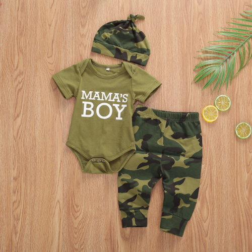Ropa para recién nacido Top Estampado Camiseta Camuflaje Pantalones + Sombreros Mameluco Conjunto - Imagen 4 de 13
