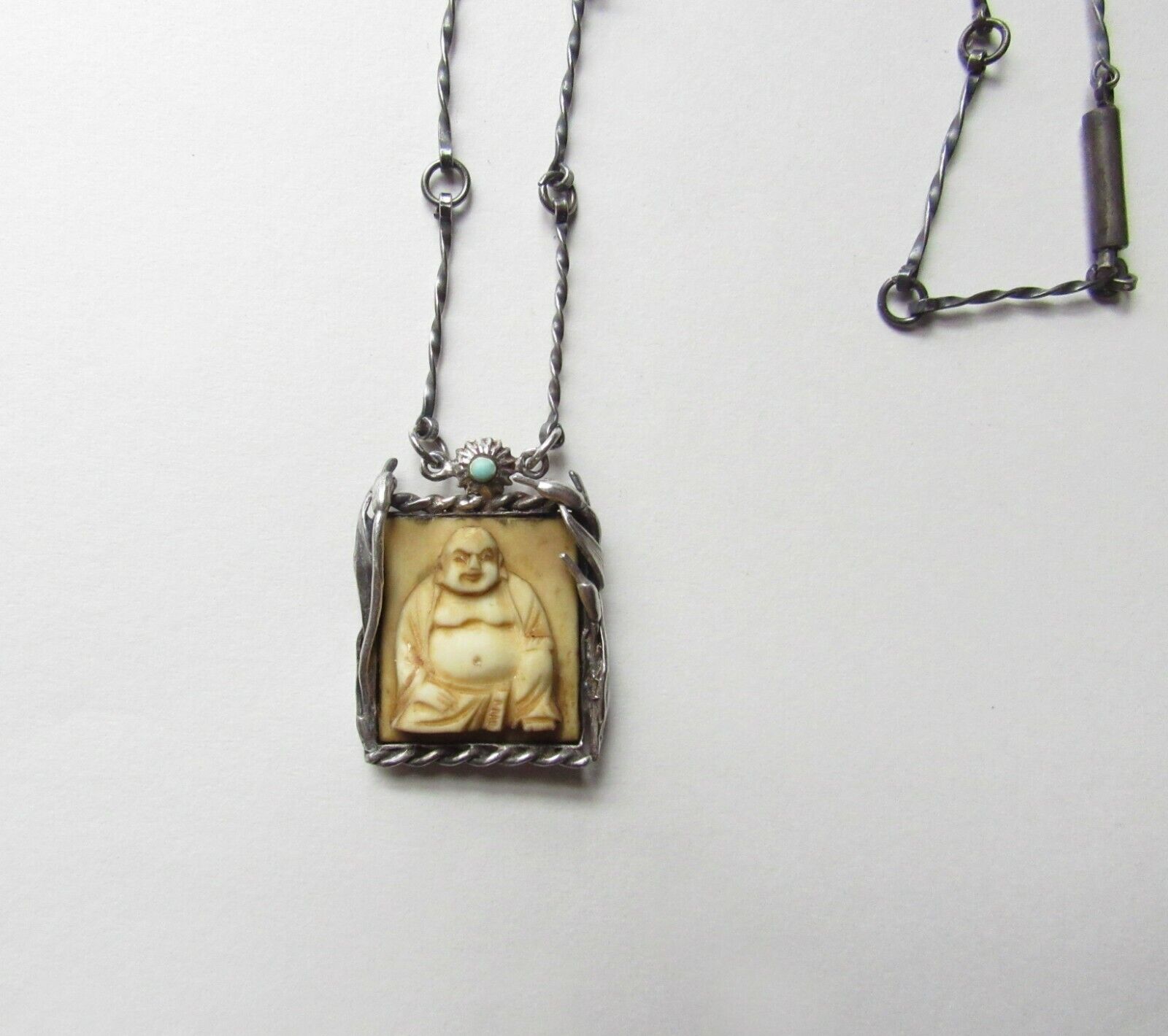 Antique Carved Buddha Sterling Silver Necklace - image 5