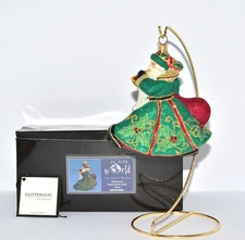 Joy To The World Glitterazzi HOLLY BERRY SANTA ORNAMENT 4.5" Christmas Glass BOX