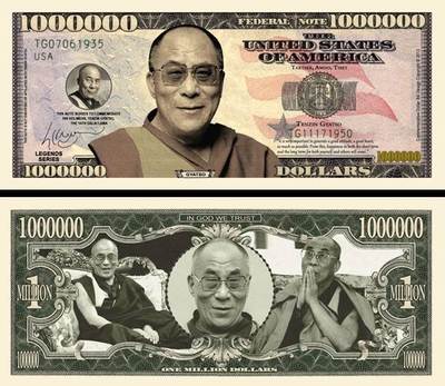 DER DALAI LAMA MILLION DOLLAR BANKNOTE US! TENZIN GYATSO TIBET BUDDHISMUS Zitat