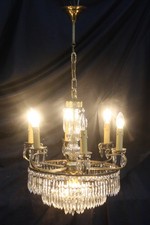 VINTAGE CHANDELIER FRENCH WATERFALL CEILING LIGHT, BRASS FRAMED 9 LIGHTS (MR24)