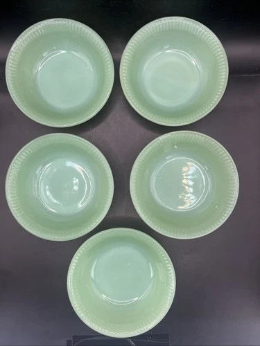 6 Vintage Fire King JADEITE Jane Ray fruit dessert bowls 4-7/8” jadite Set Of 5