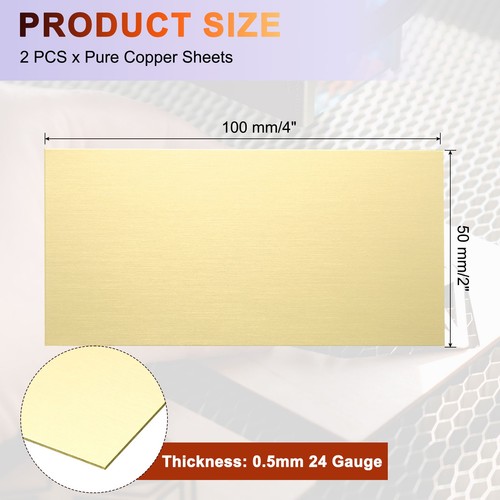QUARKZMAN 2Pcs Feuille De Laiton Naturel, 4" X 2", 24 Gauge