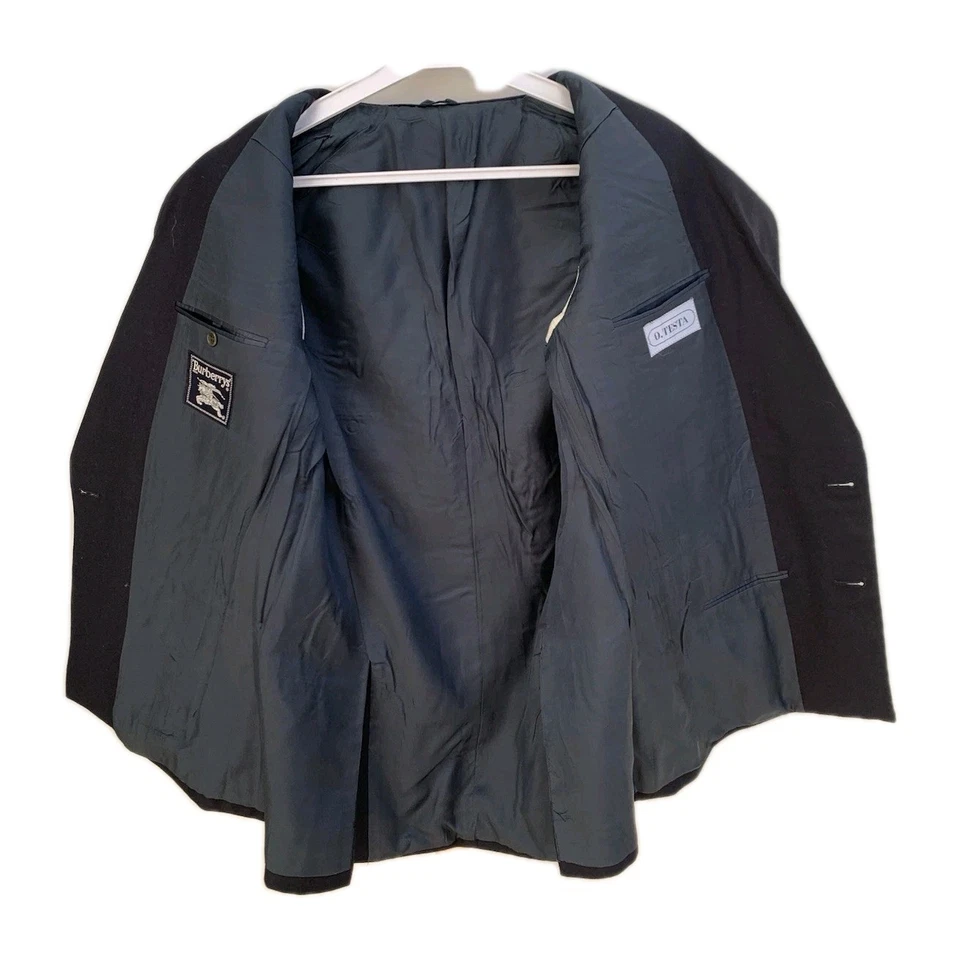 Blazer Burberrys 42 EE. UU. / 52 UE / L Hecho en Italia Lana Negra Doble Pecho #Z45 Foto 3 de 4