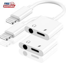 2 Pack Lightning to 3.5mm Adapter MFi Certified 2 in 1 Audio Charger for iPhone