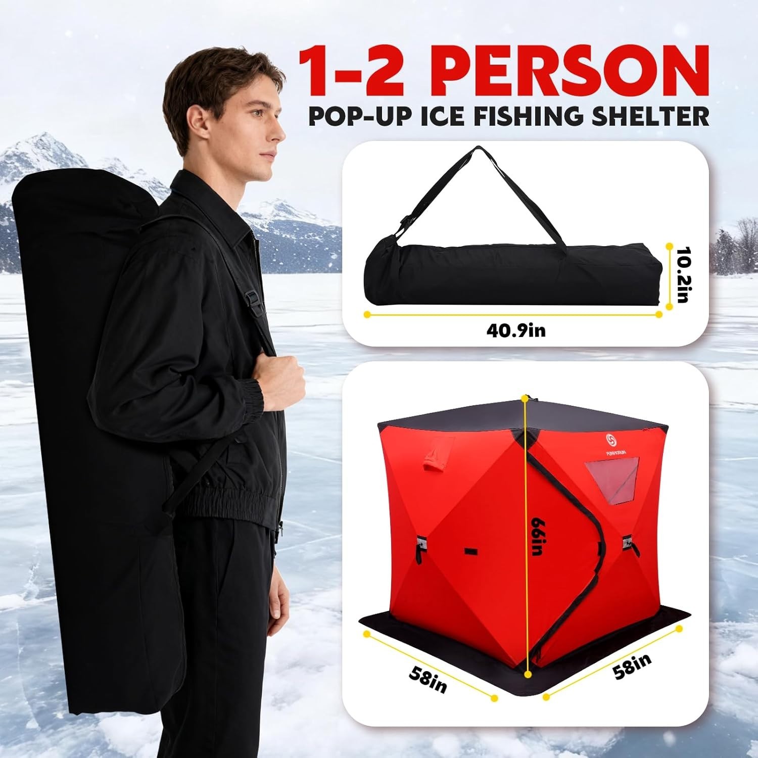PORTABLE ICE FISHING HUB-STYLE SHANTY  REMOVABLE FLOOR MAT, 58"(NON-INSULATED)