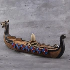 Waterfall Incense Burner Ceramic Incense Holder Vikings Dragon Boat With 10Cones