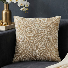 Luxury Beaded Monstera Throw Pillow Cover Pearl Gold Tropical Cushion 16x16 18x1
