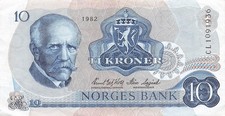 Norway  10  Kroner  1982   Series  CL   Circulated Banknotes  JPa