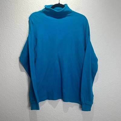 Vintage Medalist Sweater Mens Large Blue Cotton Tight Knit Ribbed Turtleneck VTG