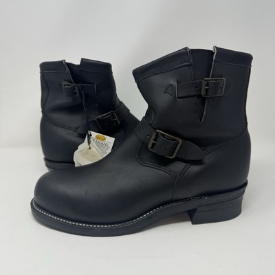 Chippewa Engineer Biker Buckle Black Leather Boots Steel Toe