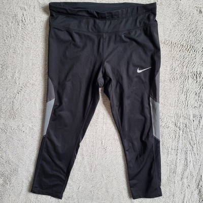 Nike Dri Fit Leggings Womens L Black Gray Mesh Performance Running Pants