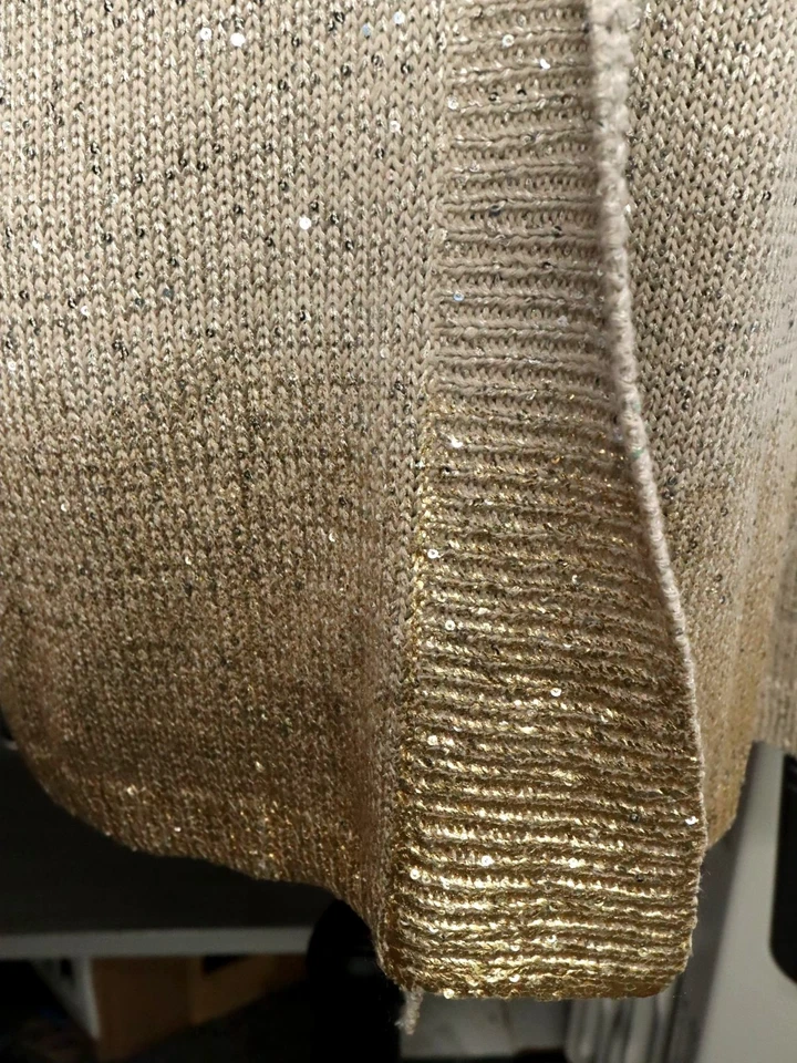 Chico's бежевый и золотой омбре блестки свитер кардиган Sz 3 и свитер бак Sz 2 - Изображение 2 из 4