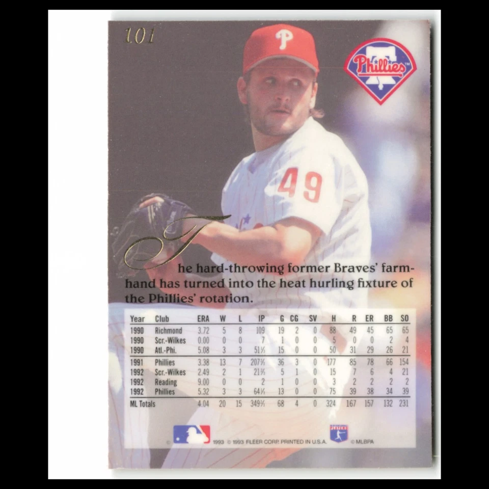 Tommy Greene #101 1993 Flair Philadelphia Phillies Baseball Card MLB NM - Image 2 of 3