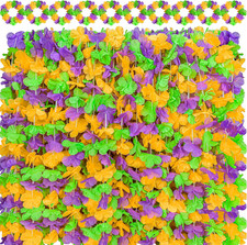 52PCS Mardi Gras Leis Hawaiian Throws Decorations: Flower Necklaces Headbands Bu