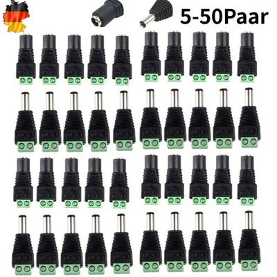 50x DC Steckverbinder Hohlbuchse 5,5x2,1mm Adapter Netzteil Kupplung Hohlstecker