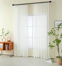 Elegant Non-See-Through White Sheer Pinch Pleated Curtains 108" Long, 2 Panels
