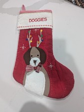 Pottery Barn Kids DOG with Antlers Christmas Quilted Stocking