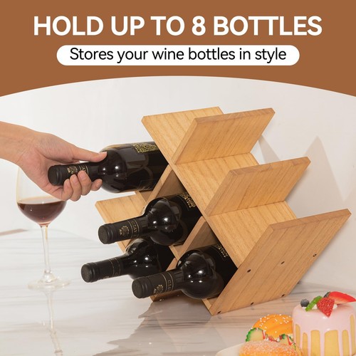 Wooden 8-Bottle Wine Rack - 3-Tier Wood Wine Display Rack/Standing and Counte... - Picture 3 of 9