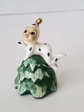 1959 Holt Howard Porcelain Christmas Pixie Dotted Elf Girl Tree Bell - Damaged