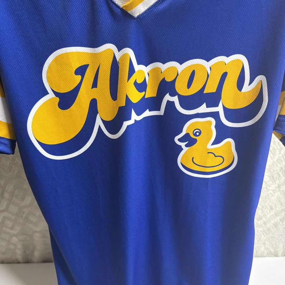 Men’s Akron Rubber Ducks Minor League Baseball Jersey Sz M White/Blue/Yellow - Image 2 of 4