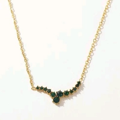 18K Gold Plated Stainless Steel Cable Chain  ''V'' Designed  Necklace With Zircon