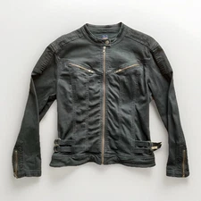 JAG Western Glove Works Black Denim Biker Band Collar Jeans Jacket Women's Sz L