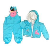 EVC Vintage London Fog Ski Snow Winter Bibs Kids Jacket Set Bunny Blue 24 Mos