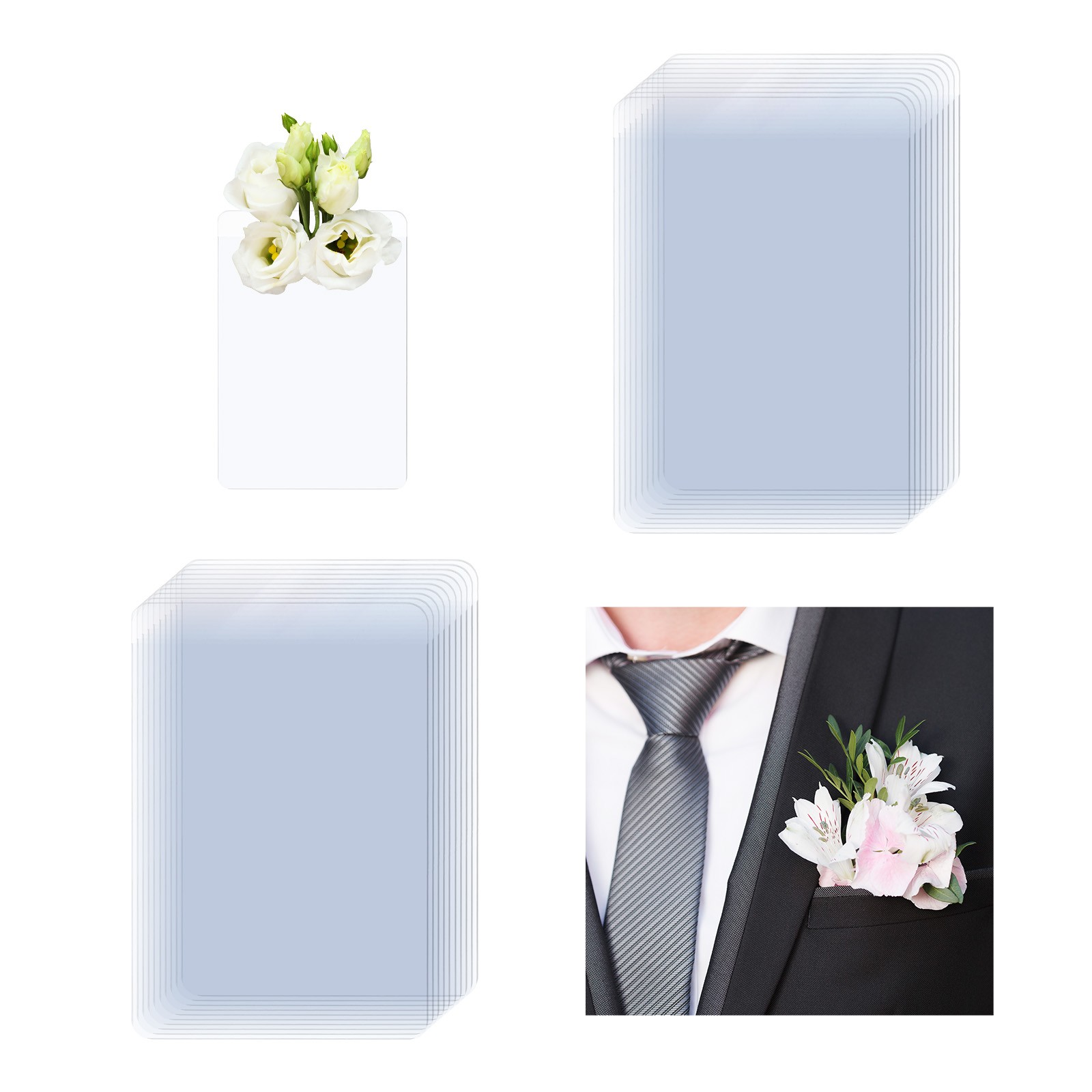 20Pack Pocket Boutonnieres Holders,  No-Lapel Pin Plastic Flower Sleeve Clear