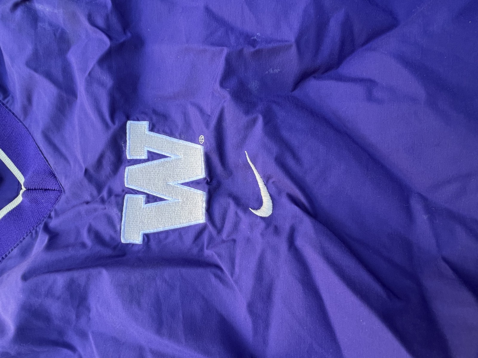 SACAI X NIKE Giacca vintage Washington Huskies uomo XL viola bianco NCAA calcio Nike anni 90