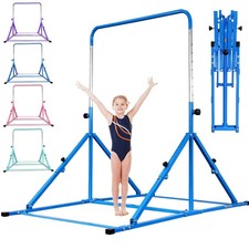 Upgrade Foldable Gymnastic Bar with Mat for Kids Ages 3-12, 200 Lbs Weight Capac