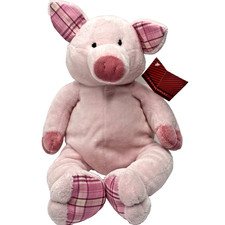 FAO SCHWARZ 12" Plush Stuffed Pink Pig w/ Plaid Toy w/ ORIGINAL TAG