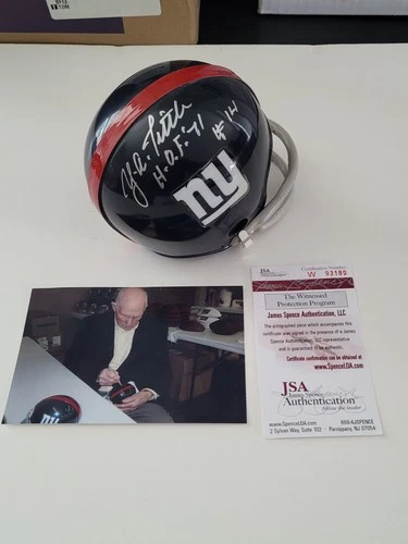 Y.A. Tittle Signed Mini Helmet NFL New York Giants Throwback 2 Bar Facemask JSA