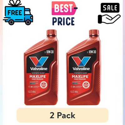 2 Pack Valvoline MaxLife 10W30 High Mileage Synthetic Blend Engine Oil 1QT
