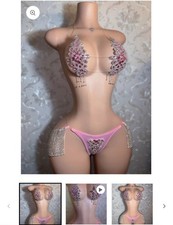 Pink Rhinestone Embellished Adult Dance Outfit for Women with Beaded Details