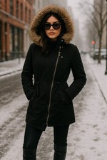 Nasty Gal Parka Coat Womens XS Black Faux Fur Hood Y2K Mob Wife Winter Urban