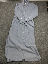 Banana Republic Womens Shirt Dress Size Large Blue White Striped Pcket Belted