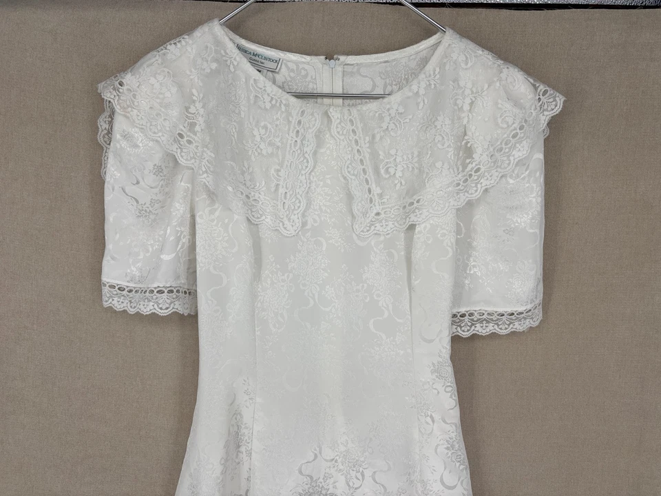 Vintage Scott McClintock Gunne Sax Vestido 9/10 Gola de Renda Branca Midi Amarrar Traseiro - Imagem 2 de 4