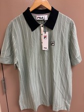 Fila Men's BB1 Classic Vintage Striped Polo Shirt, Mint Green New Men Size Large