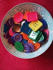 70 craft buttons multi shapes and colors 1 1/2" new