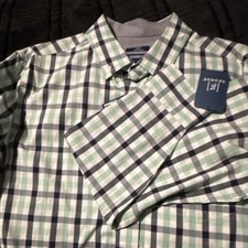 George Classic Fit Plaid Cotton Button-Down Shirt Men's Long Sleeve L 42-44 