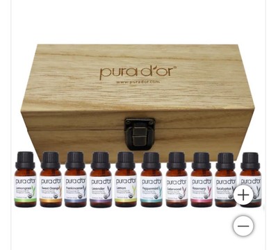 PURA D'OR Dor Perfect10 Essential Oil Set 100% Organic 10x 10ml Wood Box